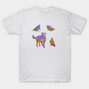 Border Collie Dog Butterfly Art T-Shirt